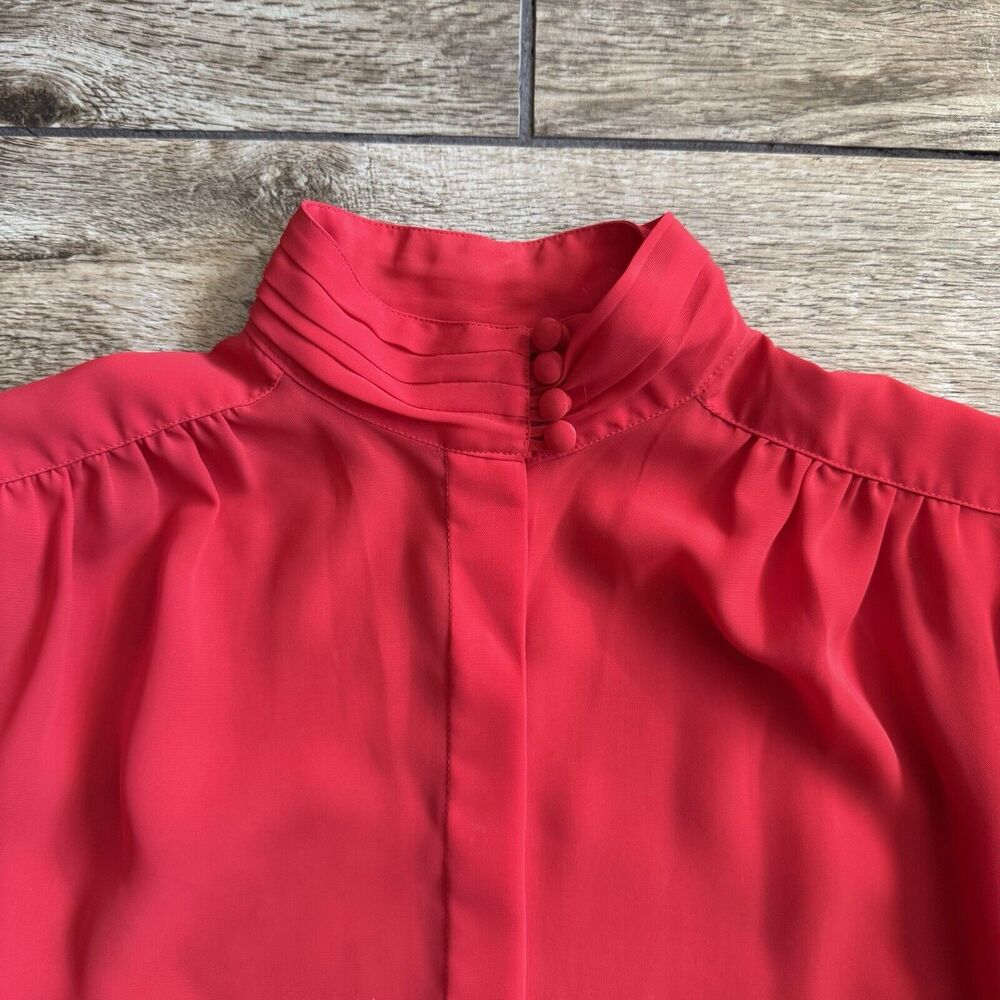 Vintage Red Sheer Blouse Mock Neck Size 10 - Picture 7 of 12